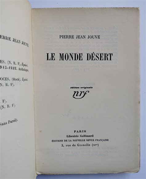 le MONDE DÉSERT by PIERRE JEAN JOUVE Bon Couverture souple 1927