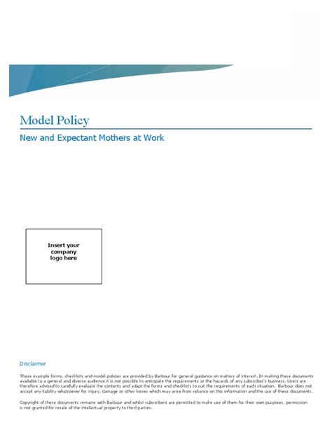 Model Policy New And Expectant Mothers At Work Pdf Risk Risk