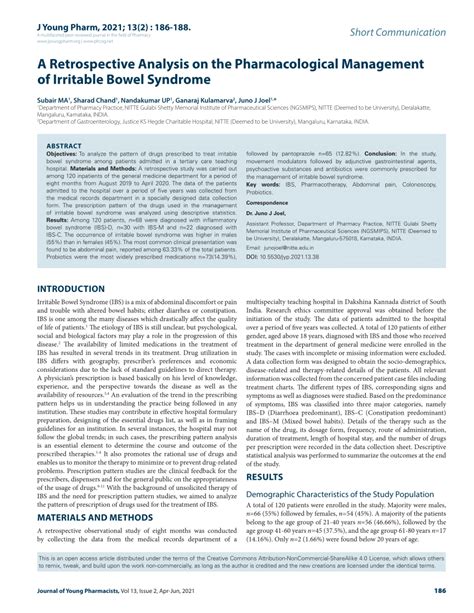 Pdf A Retrospective Analysis On The Pharmacological Management Of