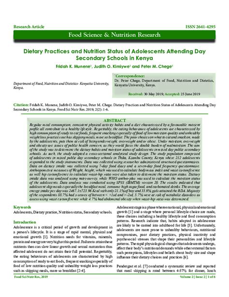 Pdf Dietary Practices And Nutrition Status Of Adolescents Attending