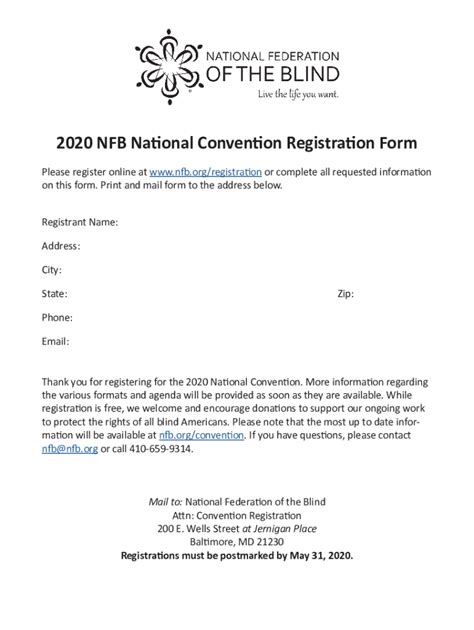 Fillable Online 2020 NFB National Convention Registration Form Fax