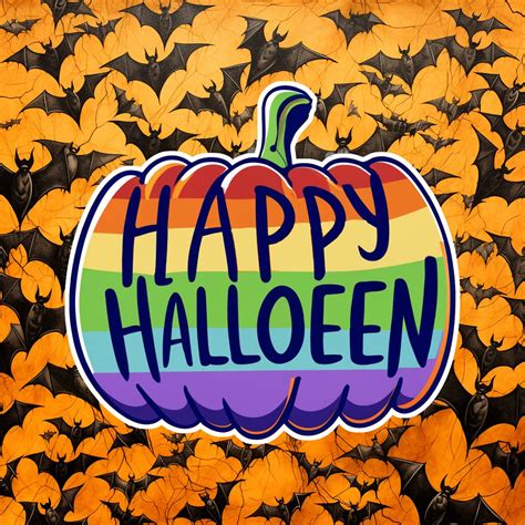 LGBT Pride Halloween Sticker Set, Pride Flag, Jack-o'-lantern, Happy