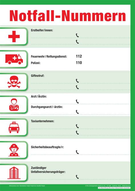 Aushang Notfall Nummern F L Schulorganisation