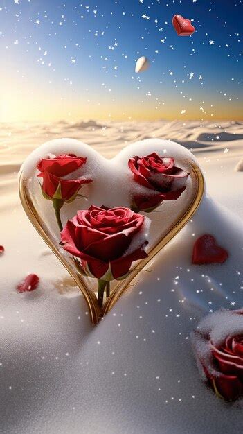 Premium AI Image A Heart Shaped Box With Roses In The Snow