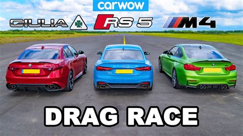 Bmw M4 Vs Audi Rs5 Vs Alfa Giulia Quadrifoglio Drag Race Youtube