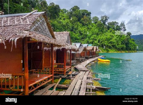 Floating Bungalows Village In Cheow Lan Lake Khao Sok Thailand Stock