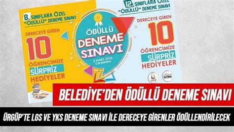 Ürgüp Belediyesi nden Ödüllü LGS ve YKS Deneme Sınavı Nevşehir Haber