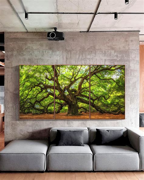 Quadros Árvore Folhas Verdes Canvas Moldura Trio 120x60 Elo7