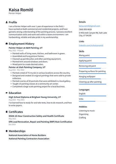 Painter Resume Example and Writing Guide - ResumeLawyer