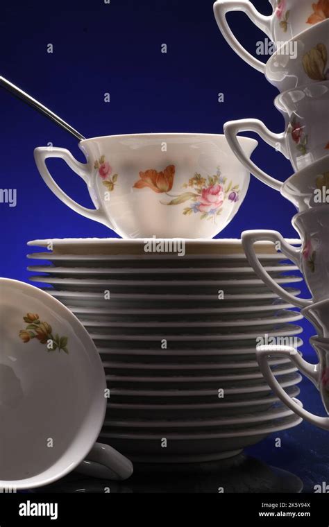 Tea Cup And Stacked Saucers Stock Photo Alamy