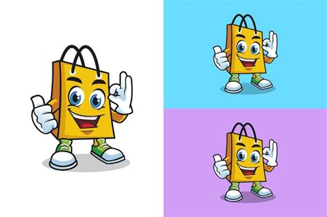 Desenho De Logotipo De Mascote De Sacola De Compras Vetor Premium