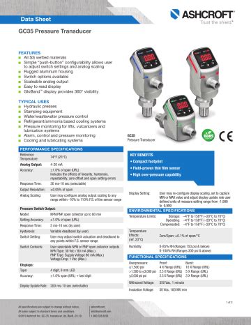 Ashcroft GC35 Indicating Pressure Transducer Datasheet Manualzz