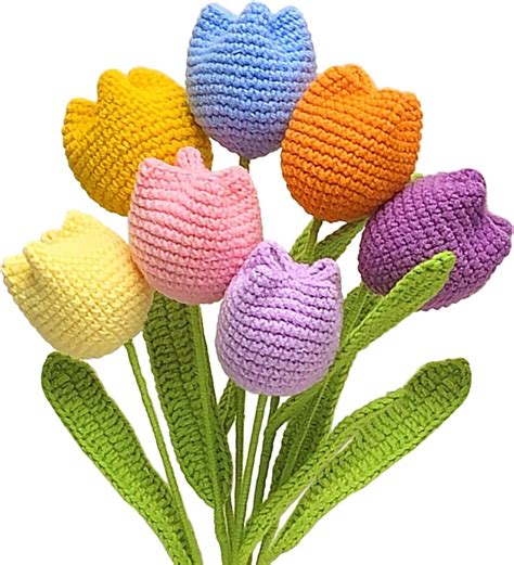 Amazon Rimvoe Crochet Tulip Flower Bouquet Handmade Knitted