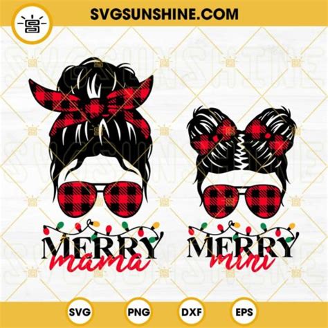 Messy Bun Mom Buffalo Plaid Christmas Svg Merry Mama Merry Mini Svg