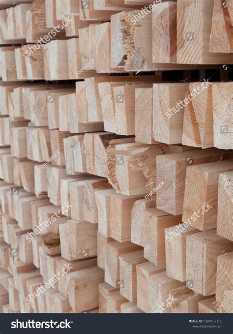 Wooden Planks Beams Airdrying Timber Stack Stock Photo