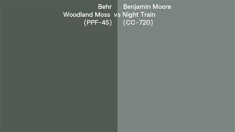 Behr Woodland Moss PPF 45 Vs Benjamin Moore Night Train CC 720 Side