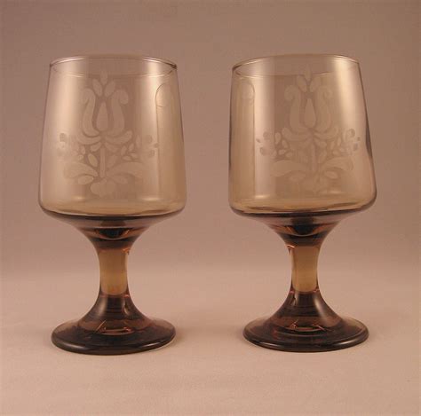 Pfaltzgraff Stemware Pc Set Amber Etched Pattern Glass