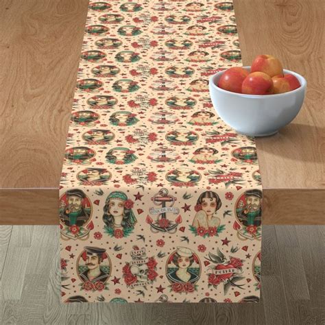 Vintage Tattoo Table Runner Old School Tattoo By Crixtina Etsy