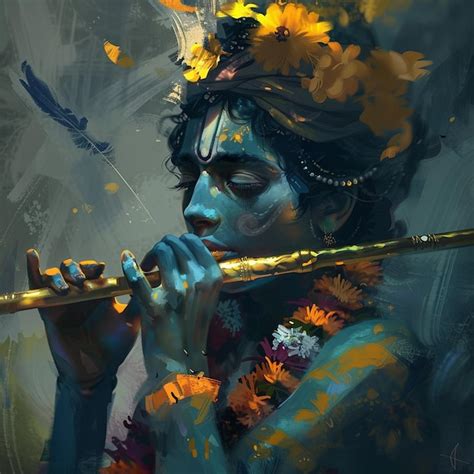 Premium Photo | Digital art of lord krishna playing flute