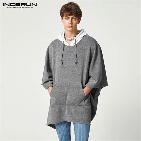 INCERUN Men S Fashion Loose Panel Color Hooded Long Sleeve Sweater