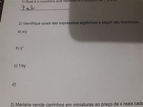 Identifique Quais Das Express Es Alg Bricas A Seguir S O Monomios