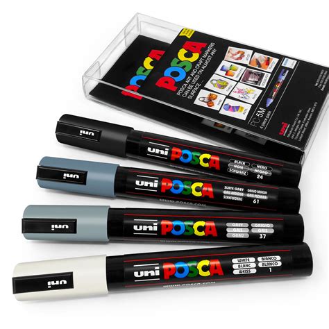 Uni Posca PC 5M Art Marker Paint Pens Grey Tones Set Of 4 In