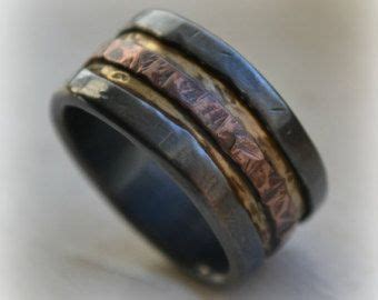 Mens Wedding Band Rustic Fine Silver Copper And Brass Or K Etsy