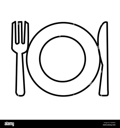 icono de línea de plato tenedor y cuchillo sobre fondo blanco signo