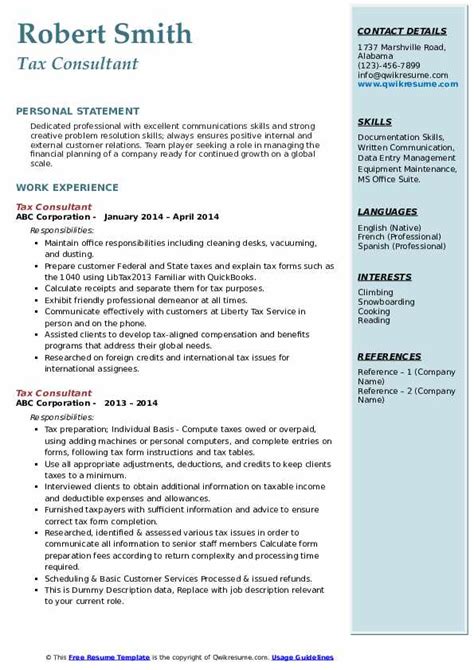 Tax Consultant Resume Samples Qwikresume