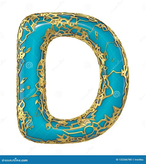 Golden Shining Metallic D With Blue Paint Symbol Capital Letter D