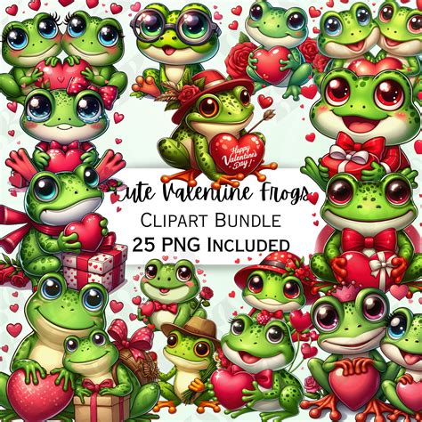 25 Cute Valentines Day Frog Clipart Bundle Tadpole Stickers Adorable