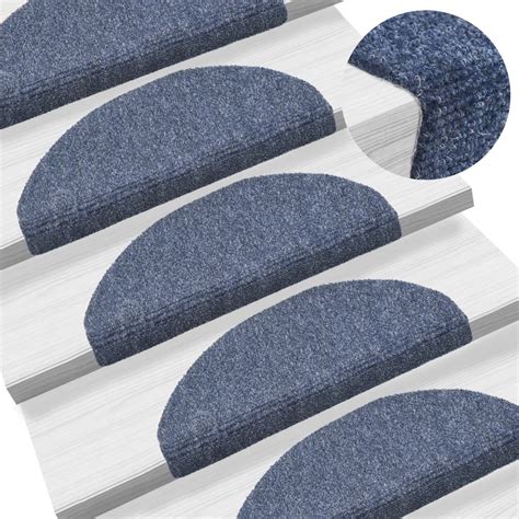 Tapis d escalier auto adhésif Poinçon aiguilleté 15 pcs Bleu vidaXL