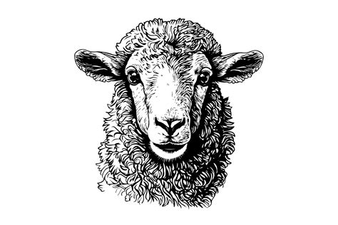 Cute Sheep Or Lamb Head Engraving Style Vector Illustration Realistic