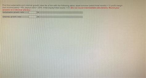Solved Find The Sustainable And Internal Growth Rates For A Chegg