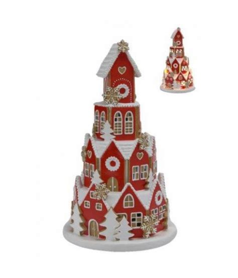 ROUND GINGERBREAD VILLAGE SCENE RED 41 8CM