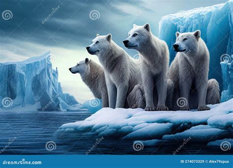 Group Of Arctic Wolf Pack Canis Lupus Arctos Also Known As White