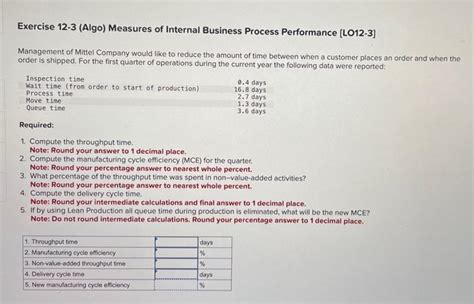 Solved Exercise 12 3 Algo Measures Of Internal Business Chegg