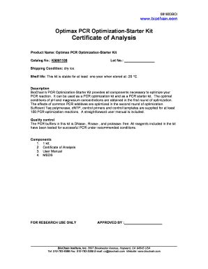 Fillable Online Certificate Of Analysis Biochain Fax Email Print