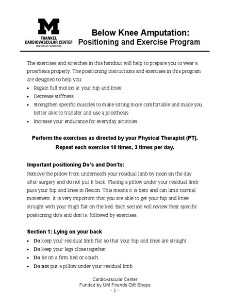 Below Knee Amputation Positioning And Exercise Program Pdf