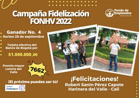 Ganadores Campaña Fidelización 2022 Fondo de empleados Harinera del Valle