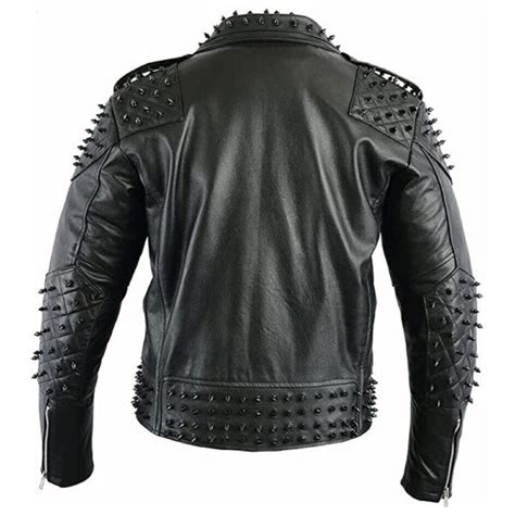 Black Metal Studded Full Sleeve Multipocketed Original Leather Jacket