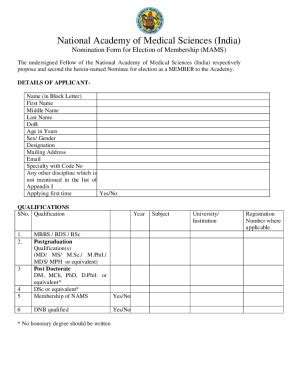 Fillable Online Nomination Form For Election Of Membership Mams Fax