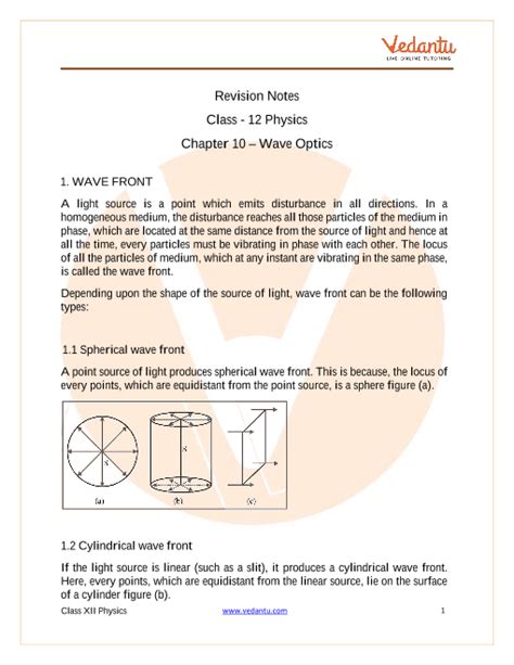 CBSE Class 12 Physics Chapter 10 Wave Optics Revision Notes