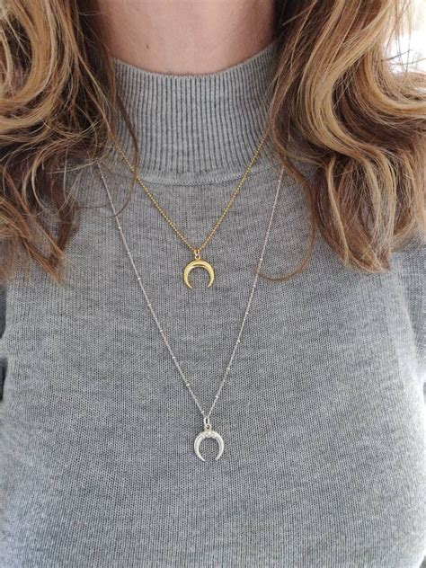 Gold Crescent Moon Necklace Horn Necklace Upside Down Moon Etsy Uk