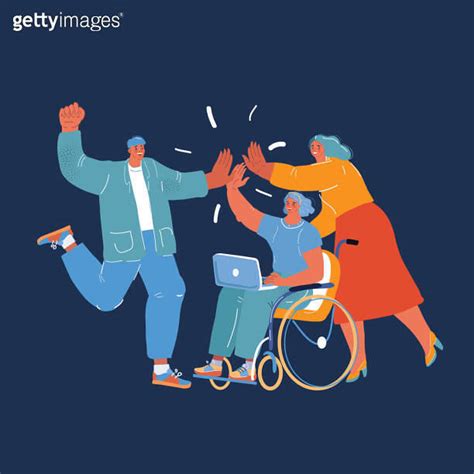 Vector Illustration Of Disabled People Care Woman In A Wheelchair At