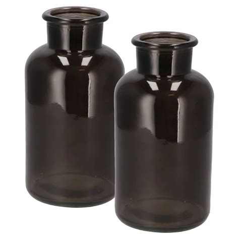 Bloemenvaas Melkbus Fles Model 2x Helder Gekleurd Glas Zwart