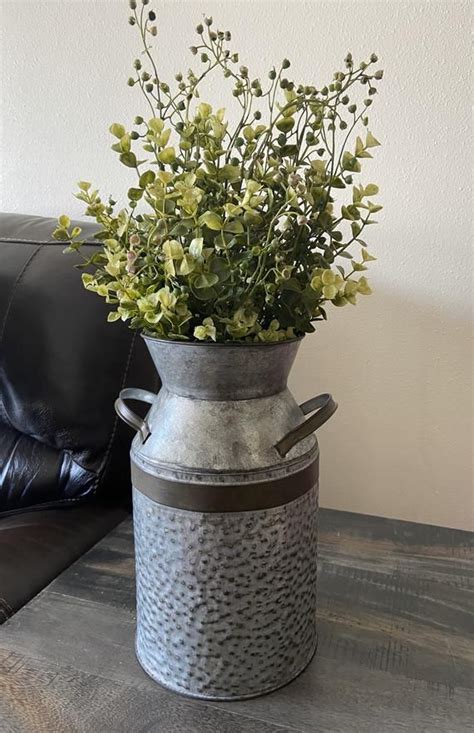 Galvanized Metal Milk Can Tabletop Farmhouse Decor Shabby Chic Vase 225 Shabby Chic Vases