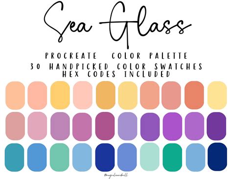 Sea Glass Procreate Color Palette 30 Color Swatches Pastels Rainbow Unicorn Mermaid Canva