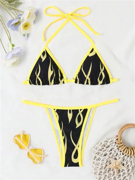 SHEIN Swim Vcay Conjunto De Bikini Sexy De Triángulo Con Cuello Halter