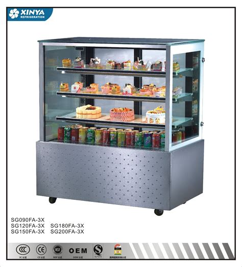 Commercial Stainless Steel Refrigerated Food Showcase Square Glass